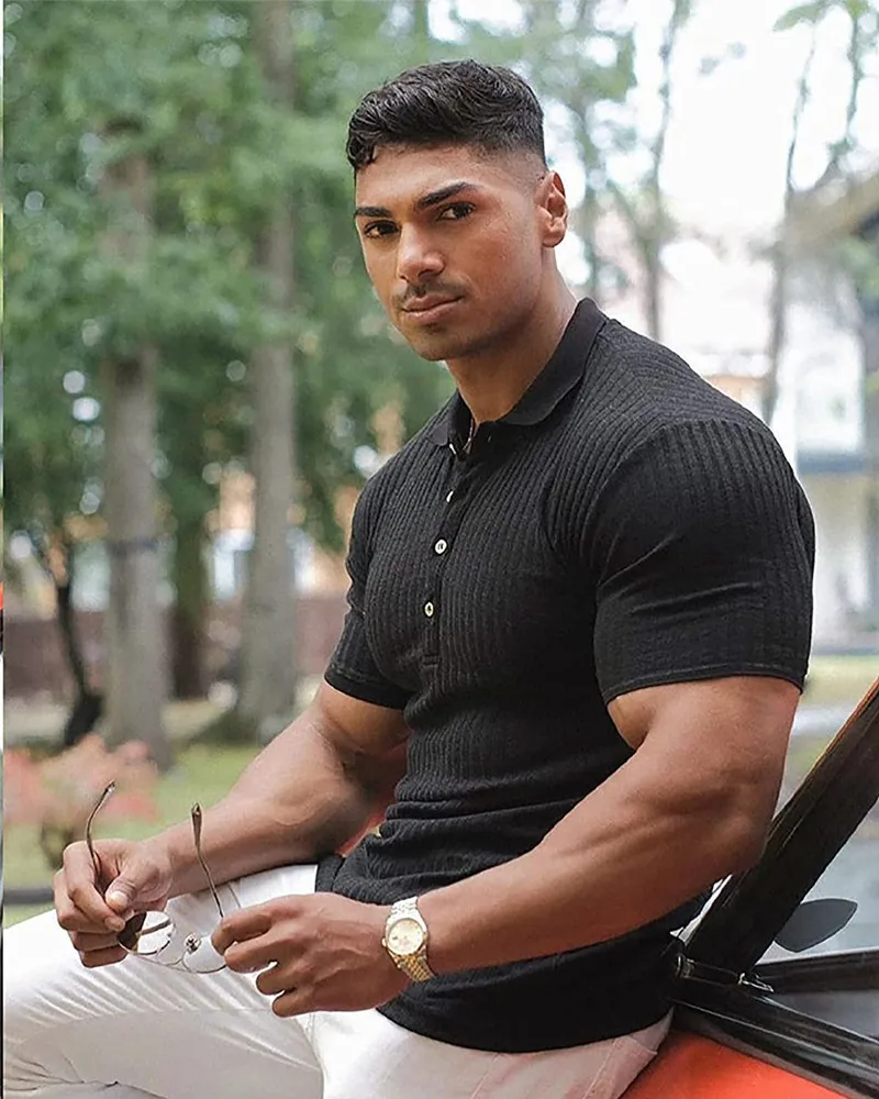 

2024 new striped short-sleeved POLO shirt fashion Europe and the United States best-selling short-sleeved T-shirt sports street