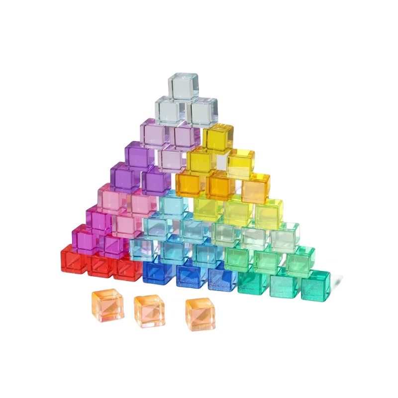 

30Pcs Rainbow Crystal Acrylic Cubes Stacking Gem Blocks Sensory Building Blocks for Kids Learning Color Light Shadow Toy