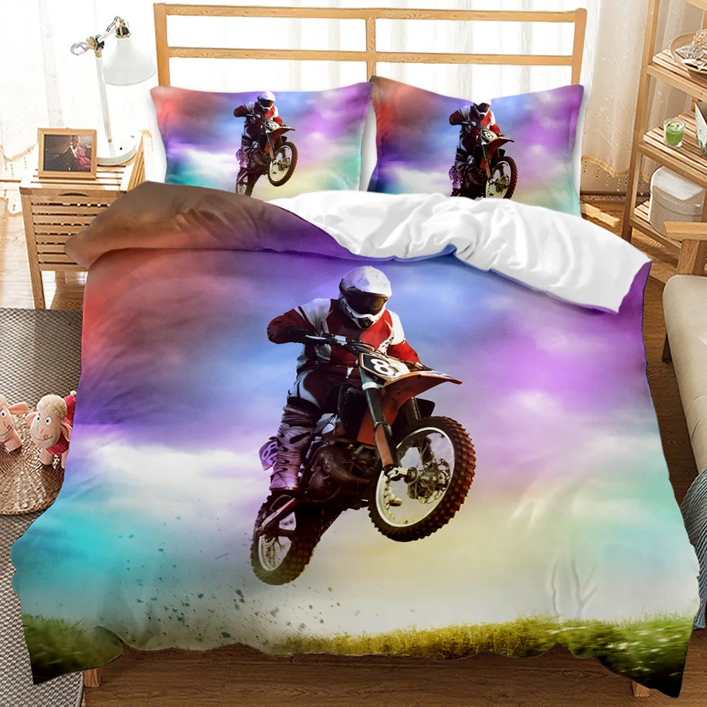 Bicicleta da sujeira capa de edredão motocross conjunto cama para o menino  motocicleta cavaleiro jogo rei poliéster consolador capa com fronha