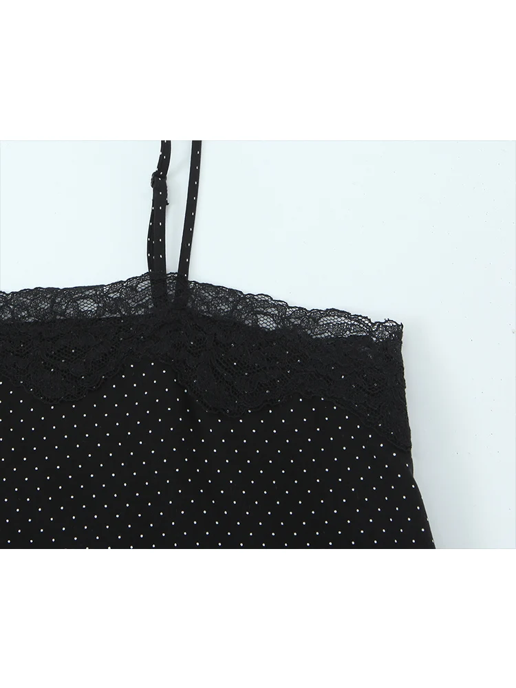 Women Vintage Polka Dot Sexy Sling Top Asymmetrical Sleeveless Lace Spliced Tanks Lady Elegant Fashion Camis 2026 Summer New