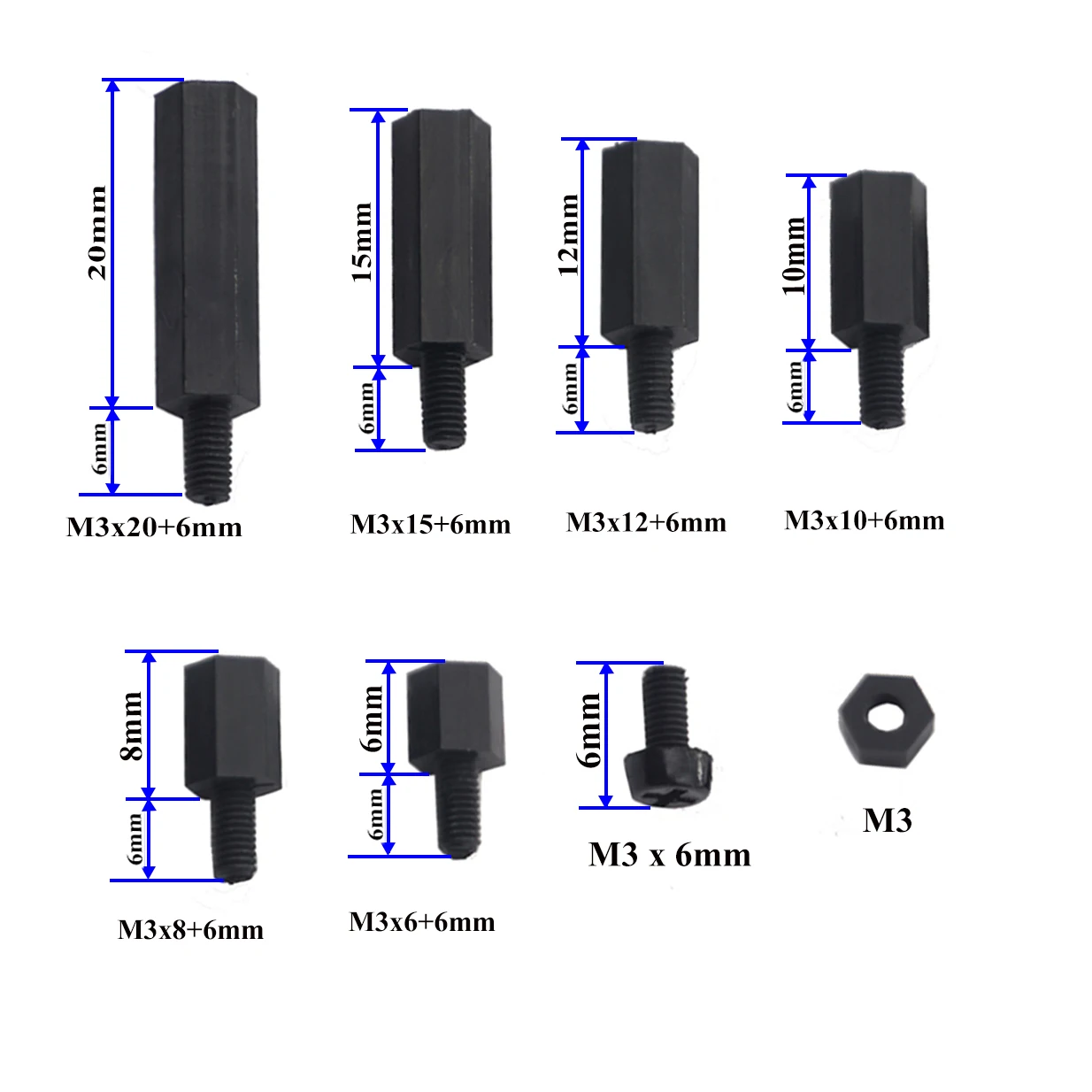 Kit 60 pièces entretoises M3 nylon pour drone FPV