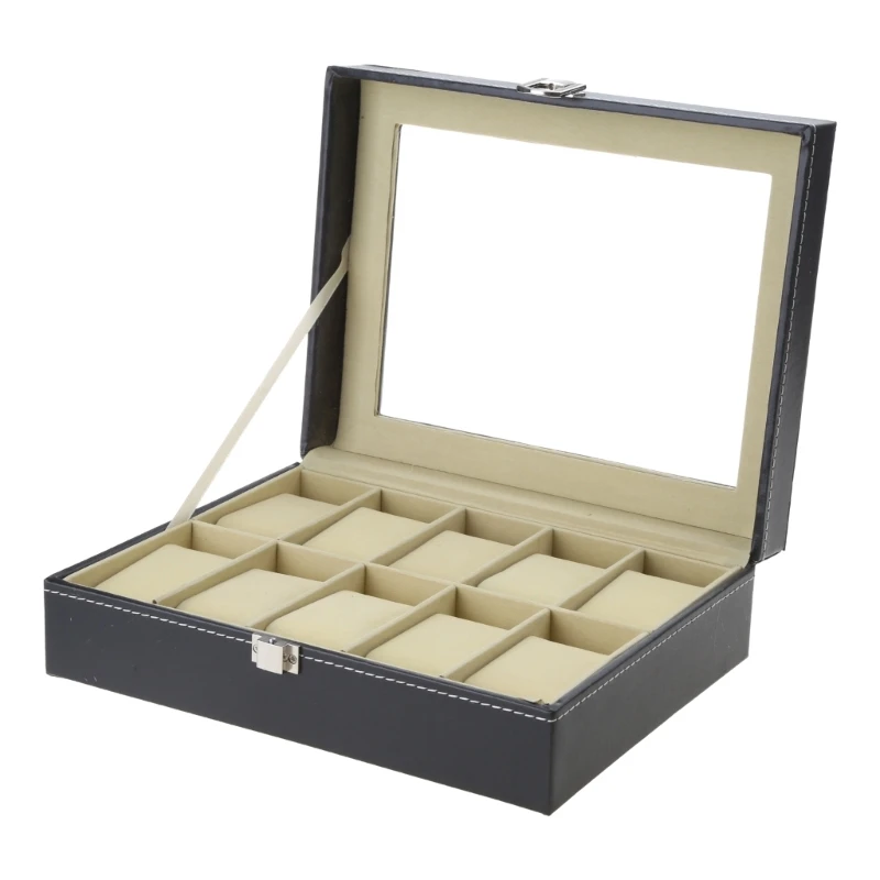 10 Grids Watch Box PU Leather Watches Display for Case Jewelry with Lo