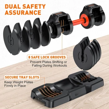 Adjustable Dumbbells Set, 25lbs/55lbs Dumbbell with Anti-Slip Handle, Quick Adjust 5-in-1 Weights Set 4