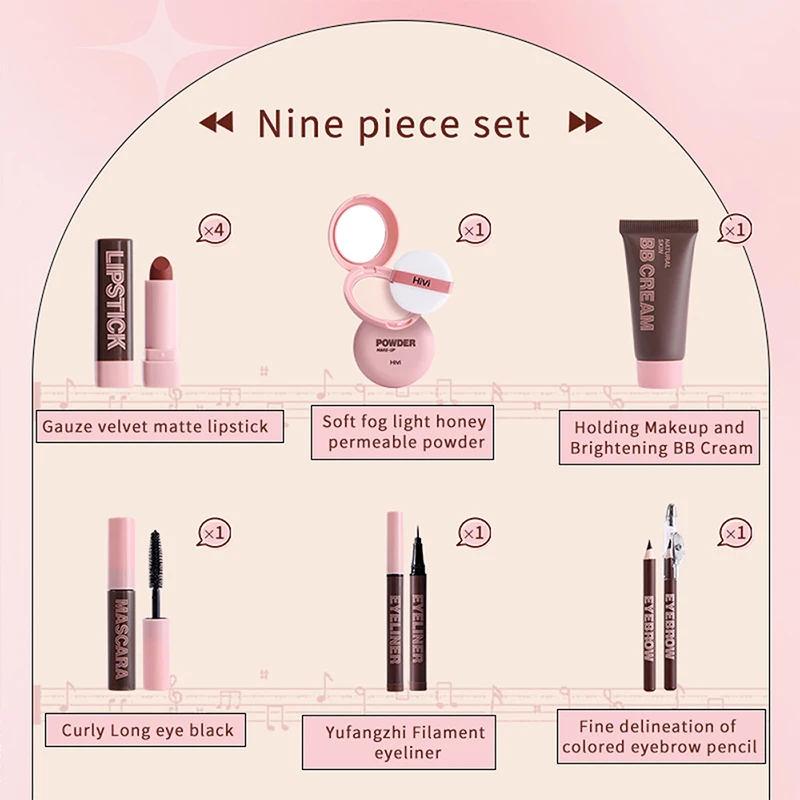 9pcs Makeup Set Box Lipstick Eyeliner Mascara Air Cushion BB Cream Combination For Beginner, Makeup Kit For Birthday Gift, Valen 2