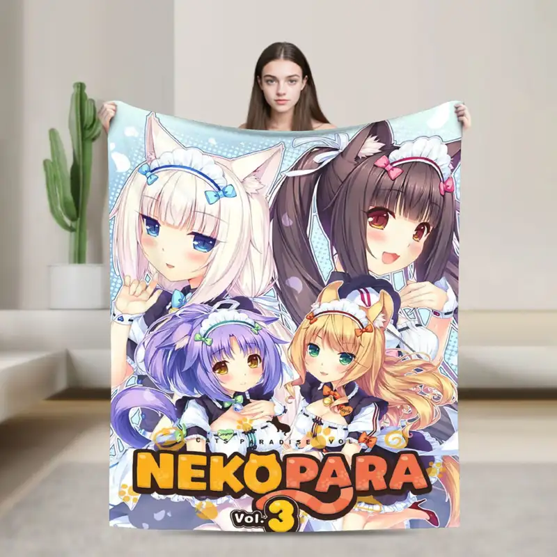 Shigure Minaduki and Fraise Nekopara Anime Blanket  Flannel Funny Soft Throw Blankets for Bed Sofa Autumn/Winter - Image 11