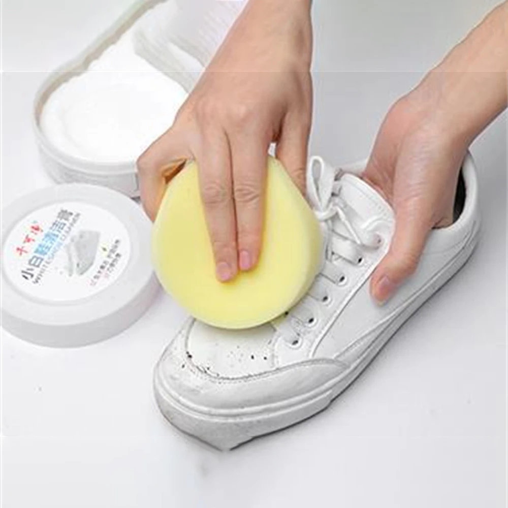 120g White Shoes Cleaning Cream With Sponge Shoes Stain Removal For Leather Canvas Sports Sneakers Maintenance Tools