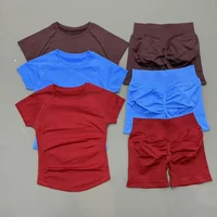 Ensemble de sport 2 pièces pour femme : T-shirt à manches courtes taille basse et short, idéal pour la gym, l'entraînement, le fitness, le jogging, le yoga – Doux et extensible 2