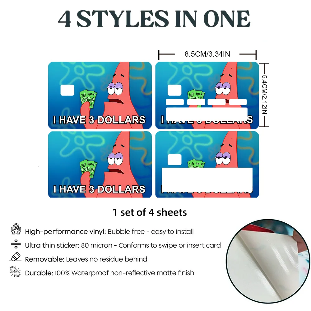 I have 3 Dollars Stickers 4pcs PVC Card Skin Stickers for Bank Card Bus Metro Case Decorate Gift