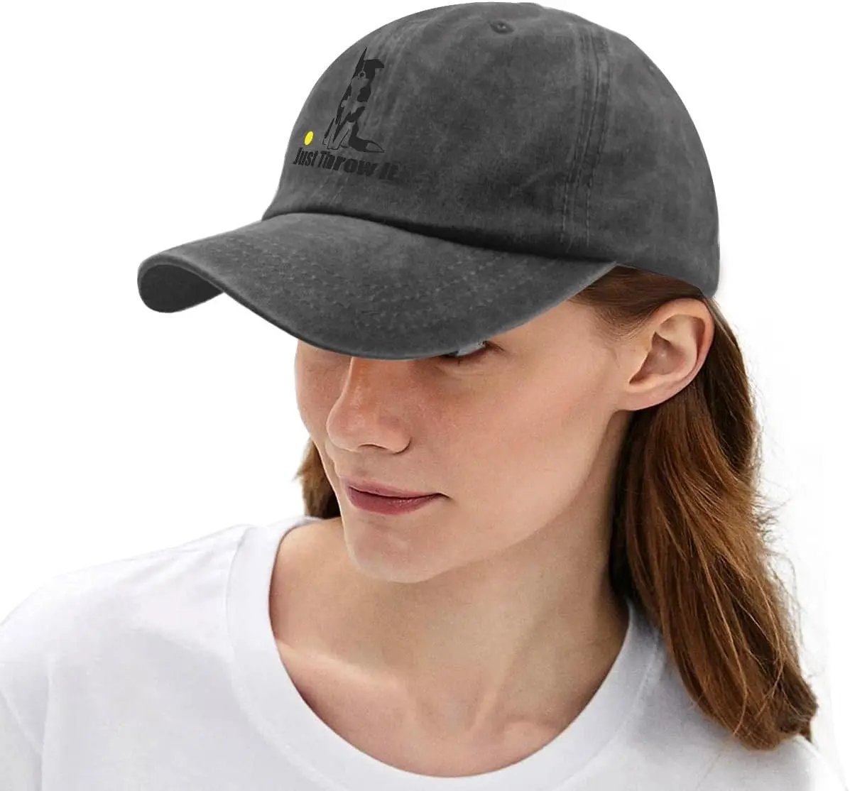 Just Throw It Border Collie Dog Dad Hat - Cotton Baseball Cap For Dog Lovers, Adjustable, Pigment Gray