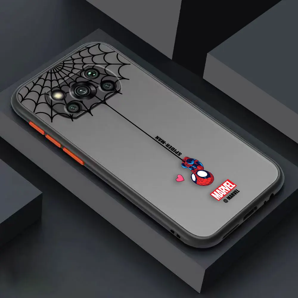 thumbnail image 1 of Matte Case for Xiaomi POCO X4 X3 X2 M4 M3 M2 F4 F3 GT C40 CC9 PRO 4G 5G A3 MIX4 CIVI Case Cartoon Marvel Spider-Man Spider Web, 1 of 5