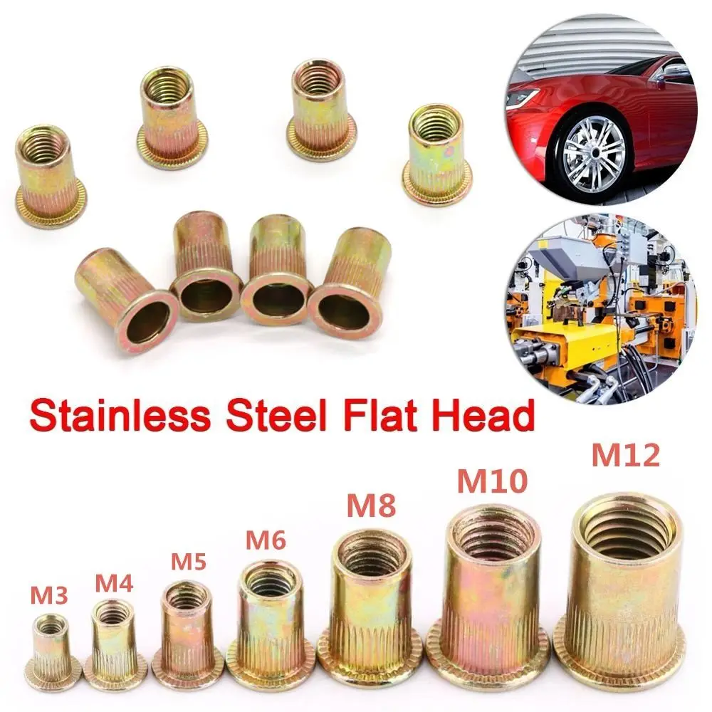 10pcs Threaded Rivet Carbon Steel Rivnut M3 M4 M5 M6 M8 M10 M12 Insert Nutsert Cap Flat Head Rivnut Tool Set