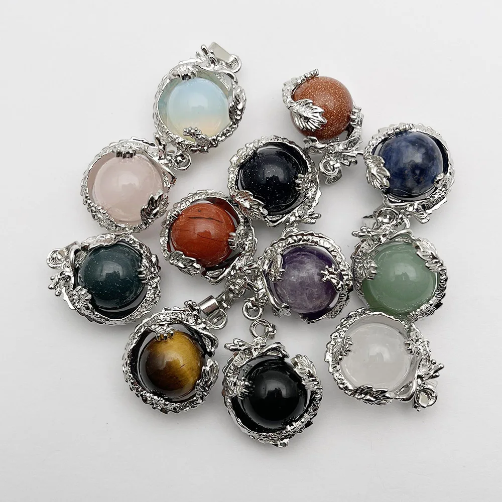 fashion Natural Gem Stone Dragon Pendants amethyst Crystal Opal Necklaces  Jewelry making charm accessories Gift 12pc wholesale 2