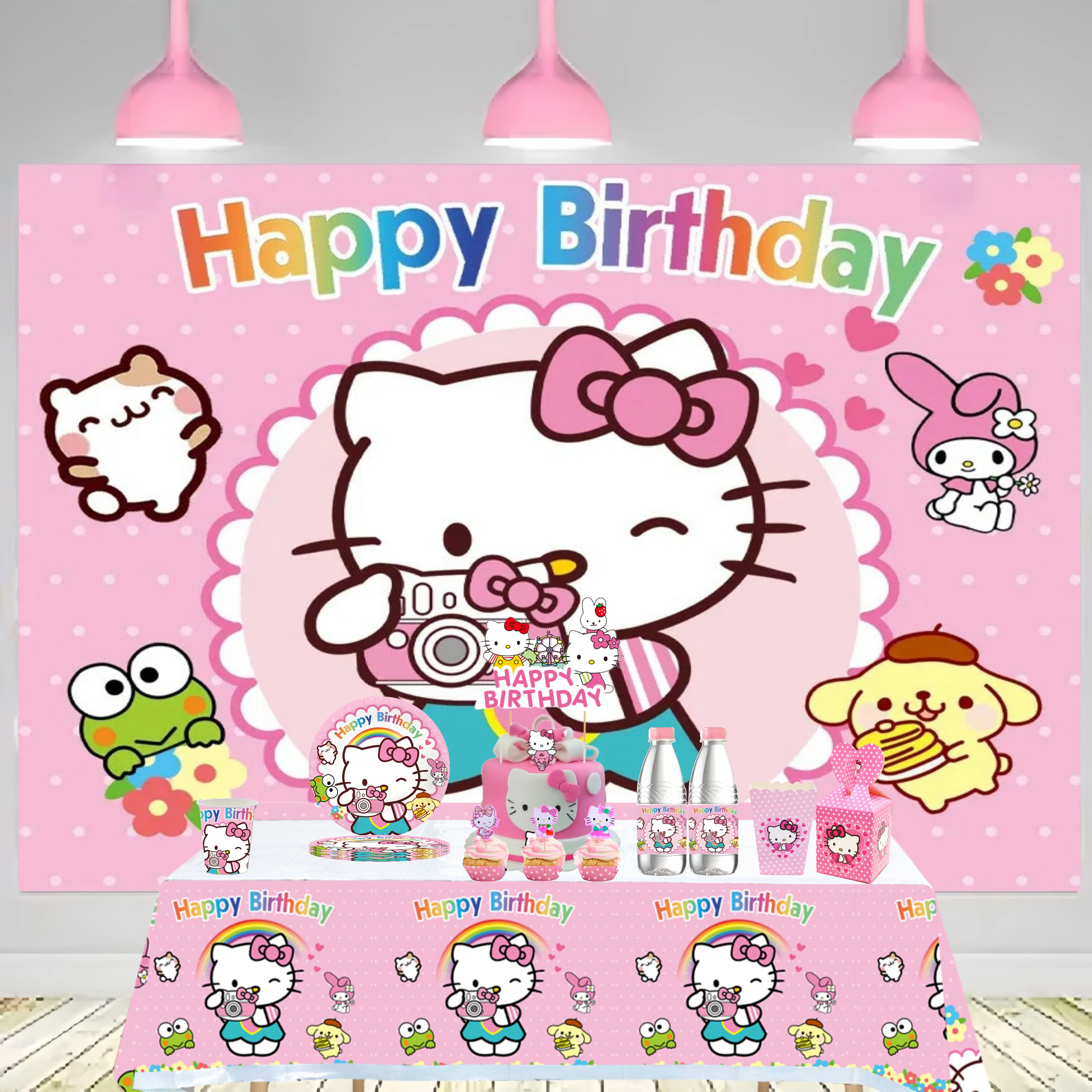 Hello Kitty decoración de fiesta de cumpleaños gato de dibujos animados vajilla desechable mantel taza plato globos niñas favores suministros de fiesta