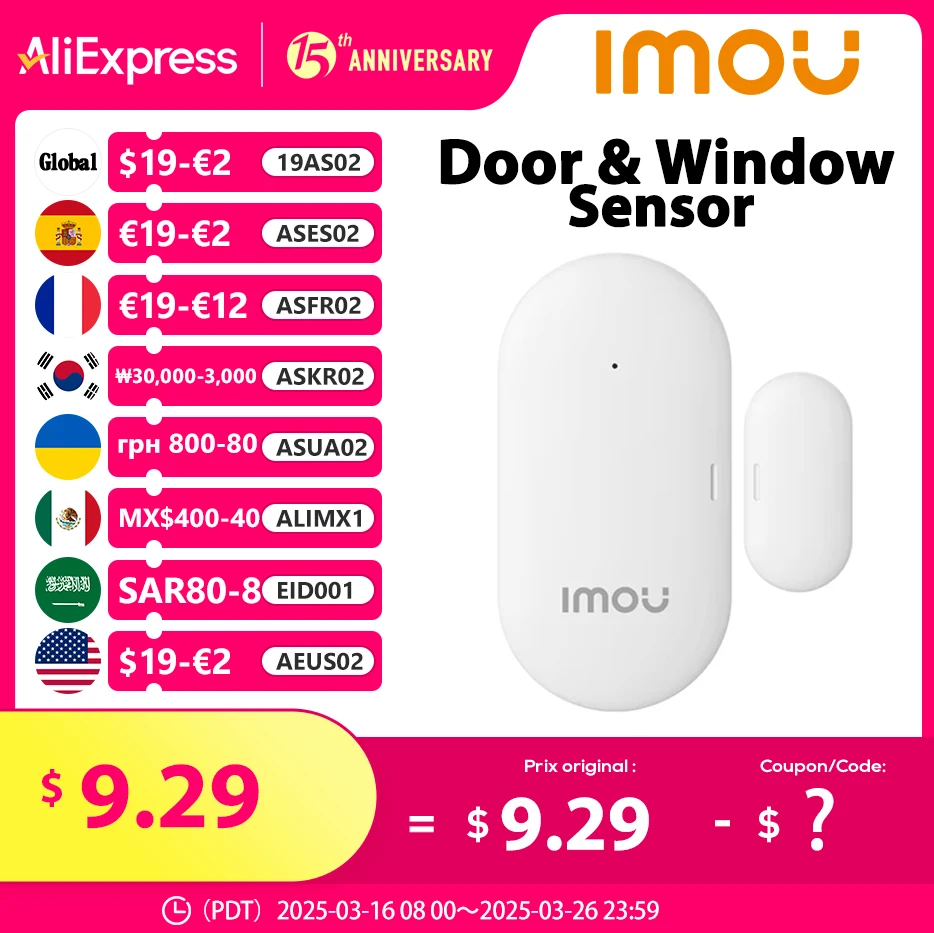 IMOU Zigbee 3.0 Smart Door Window Sensor Open/Closed Detectors App Control Security Alarm Tamper-proof 2 year long standby