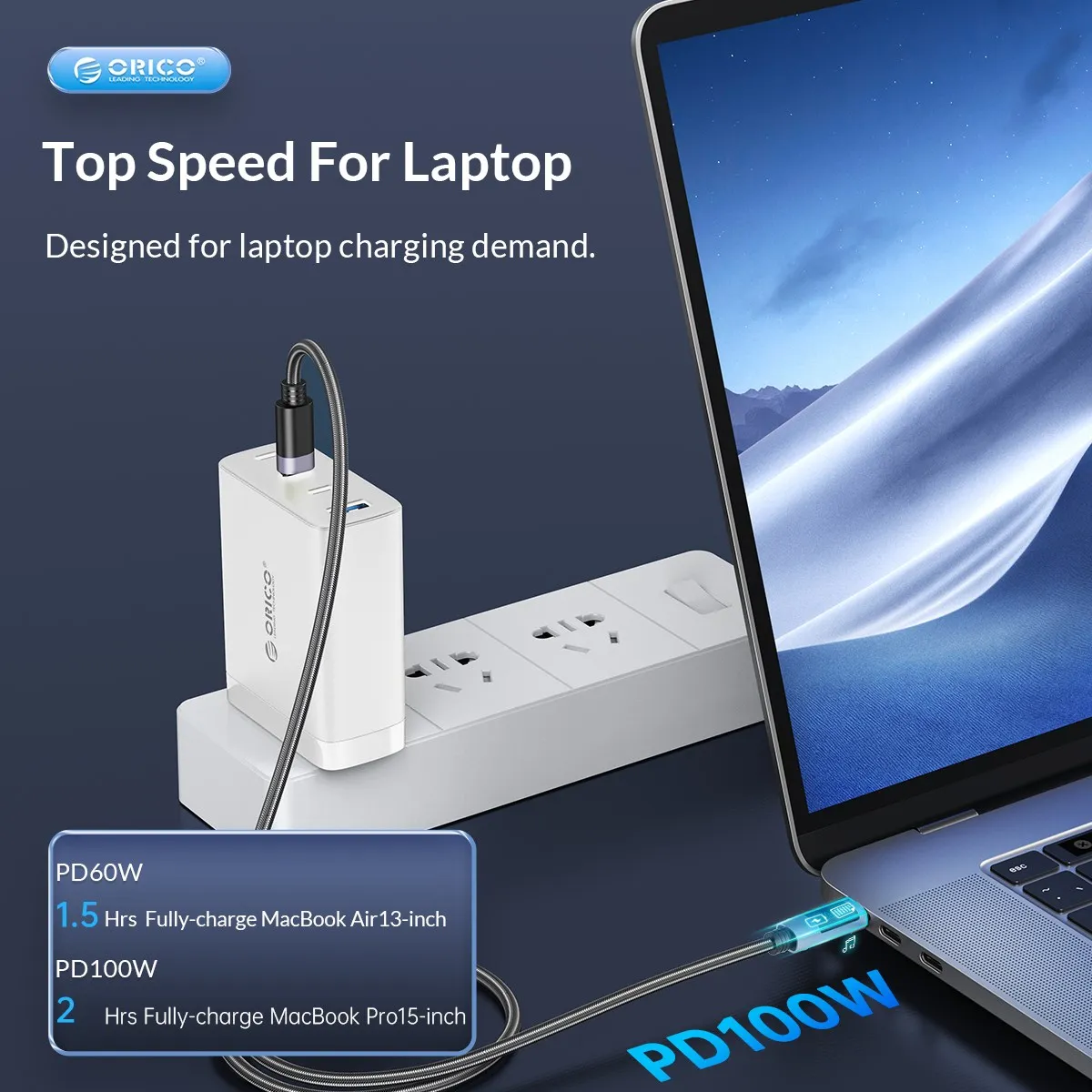 Orico-usb c para tipo c Kit Carregador Rápido Cabo de Dados Cabo Led Fio para Macbook Huawei Xiaomi Laptop Pd100w - Image 3