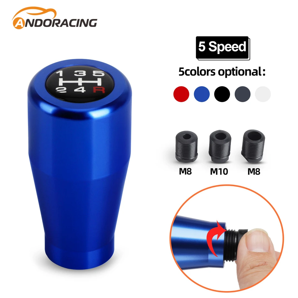 Pomello Cambio Tissting - Pomello In Lega Alluminio E Pelle Per Auto Manuali, 5 Marce, Rosso, Con Adattatori M8/M10/M12
