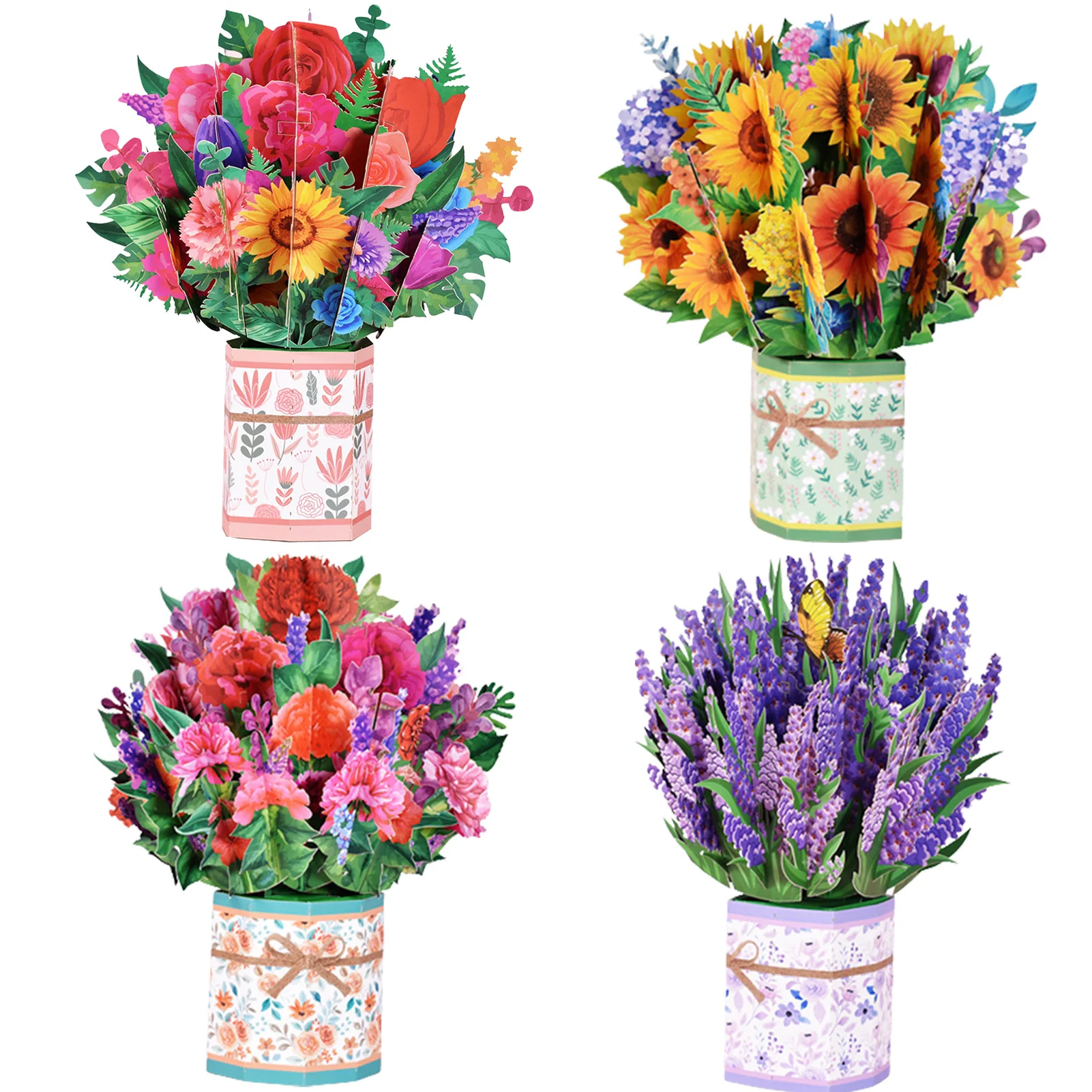 3D Paper Flowers Greeting Cards Floral Handmade Color Printing Popup Greeting Cards with Envelope for Day Anniversary