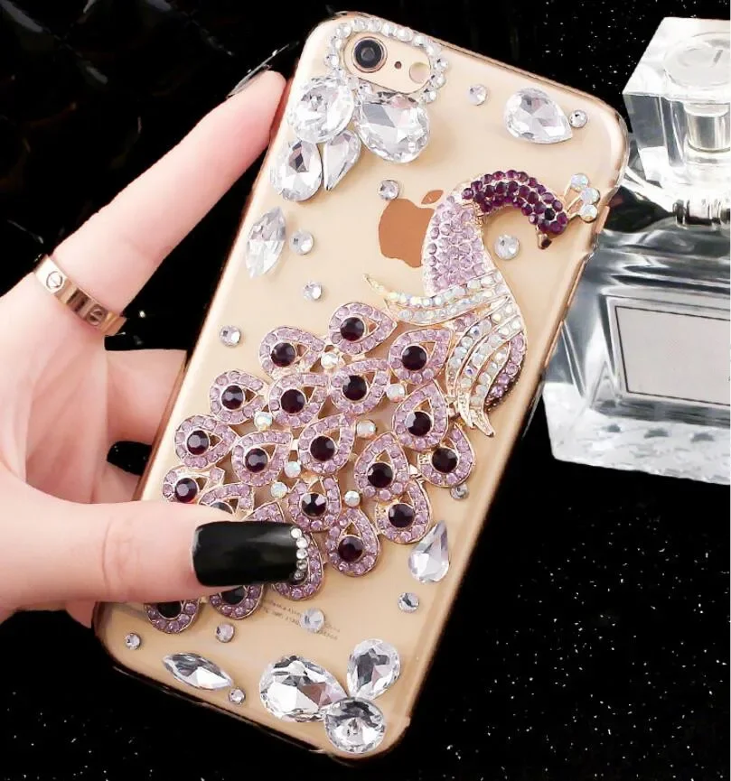 Bling Luxury Fundas Crystal Rhinestone Peacock gem Soft Cover Case Skin For iphone 15Plus 14 11 12 13 pro XS MAX XR 16 PLUS Capa