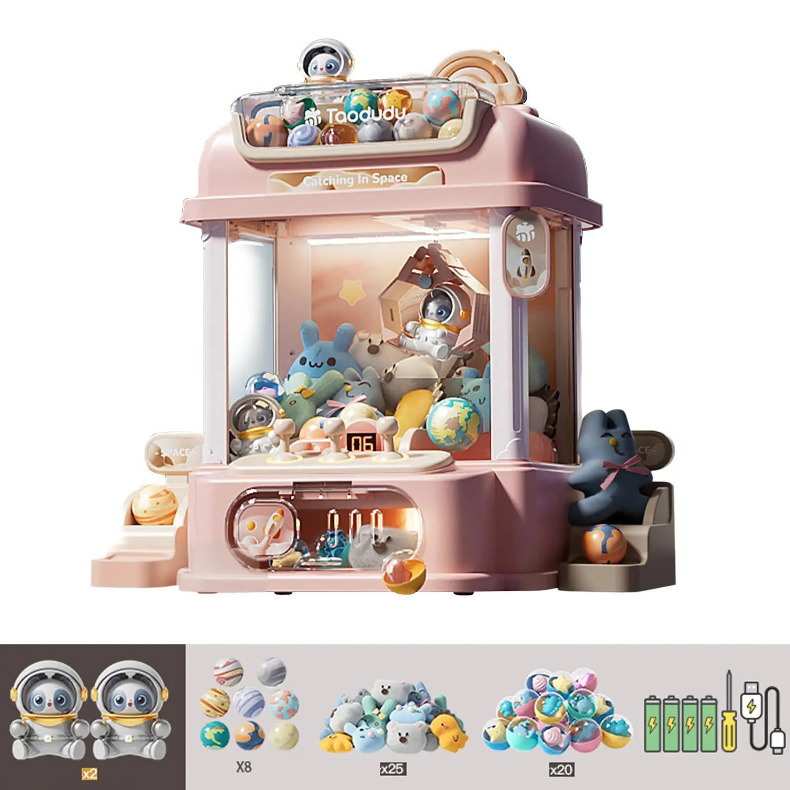Candy Dispenser Toy with Claw Machine, Arcade Candy Capsule Claw Game, Toy with 4