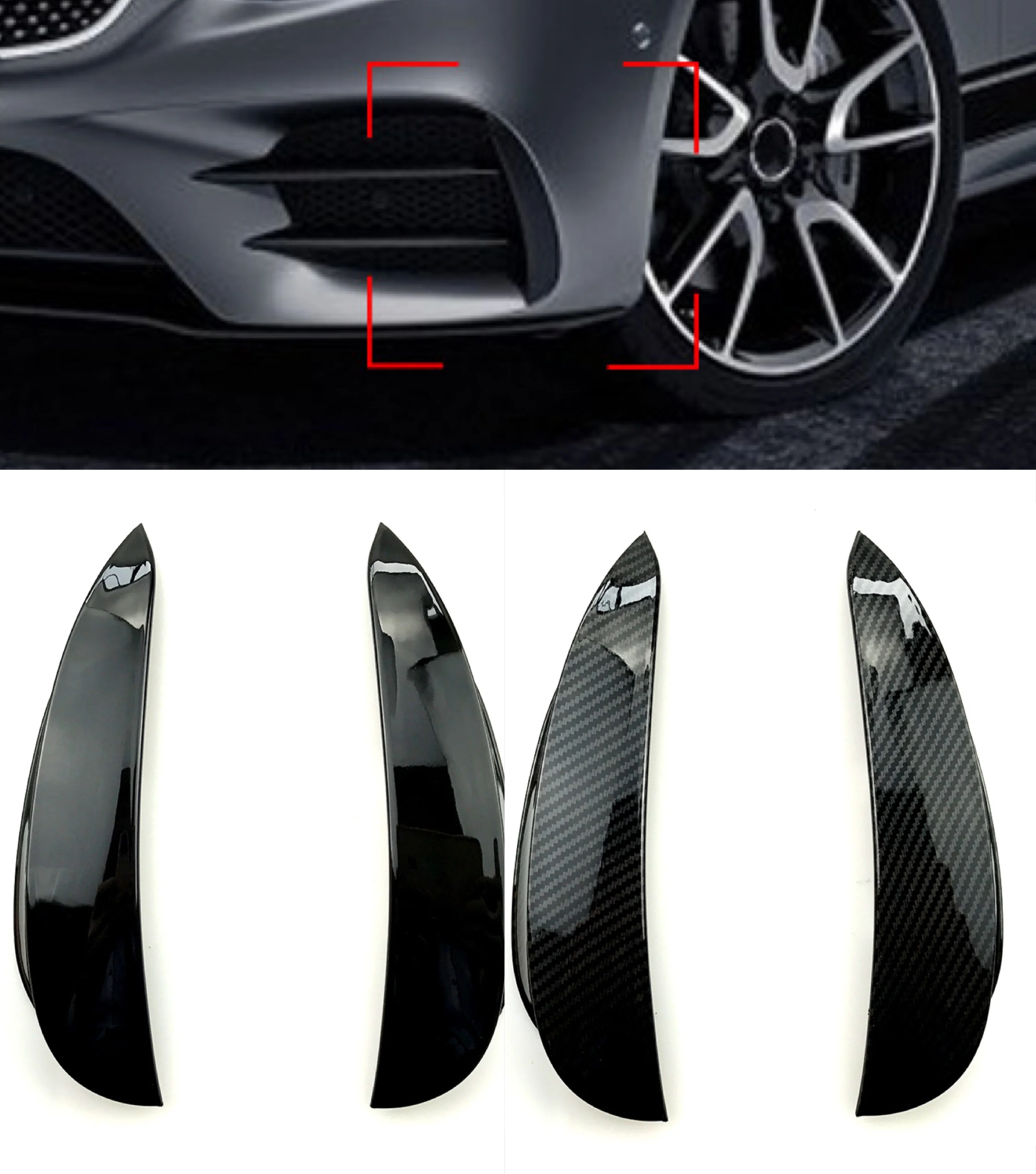

2PCS Front Bumper Canards Vent Flaps For Mercedes Benz E-Class W213 E43 E53 E63 Sport ABS Plastic