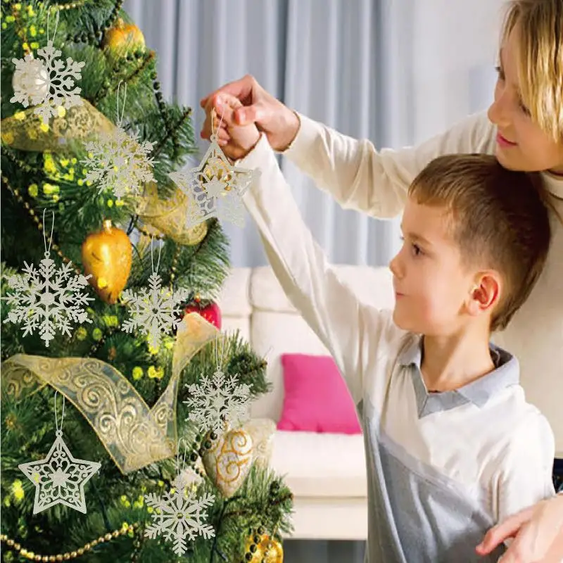 20Pcs Christmas Tree Decoration Hanging Ornaments Tree Snowman Reindeer Santa Snowflake Ornaments For New Year Winter Party