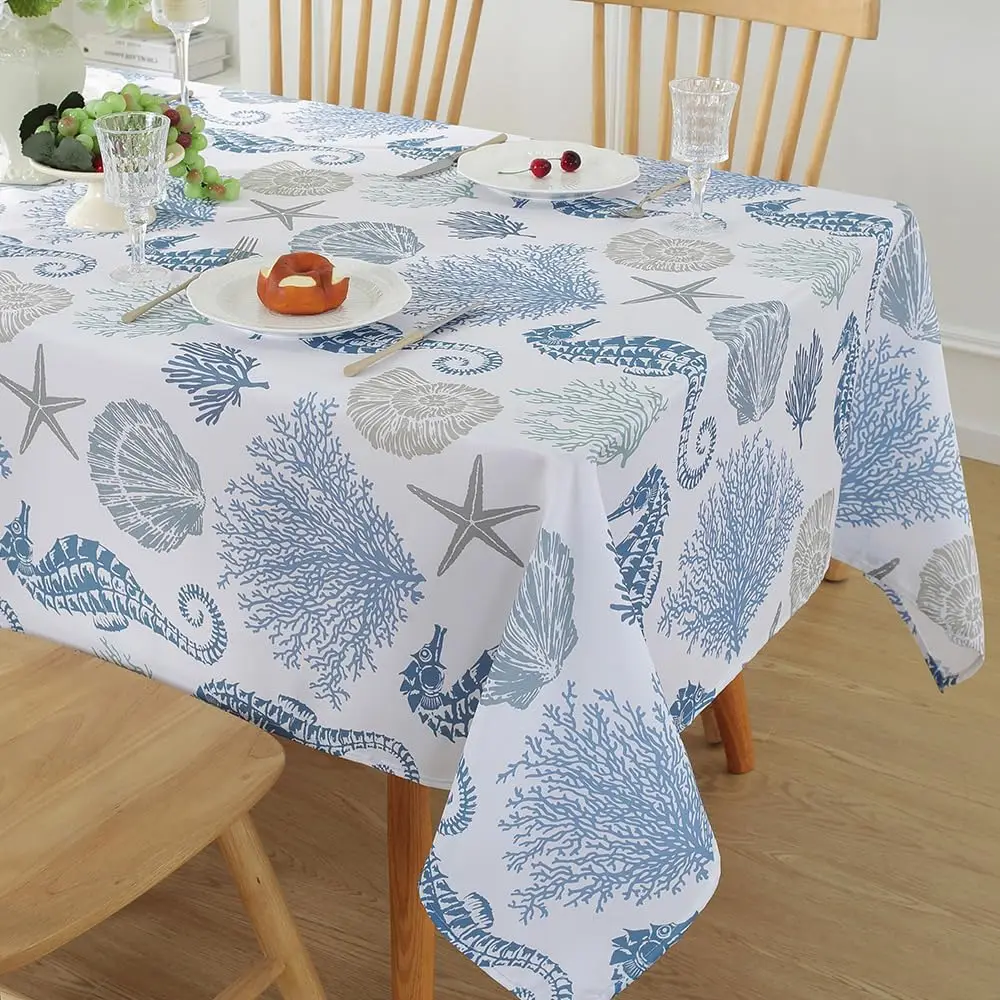 Summer Ocean Sealife Rectangle Waterproof Tablecloth Holiday Party Decor Washable Kitchen Dining Tablecloth Home Decorations 2