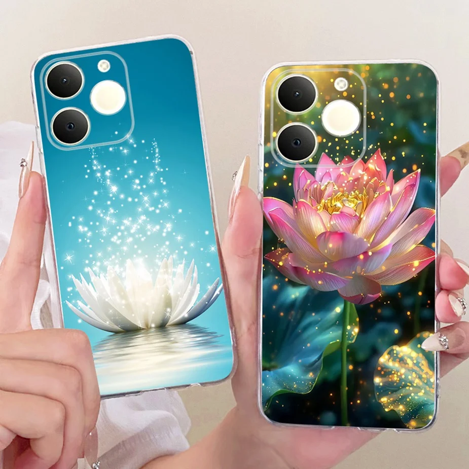 Luxury Lotus Painted Soft Silicone Case - Elegant Protective Cover