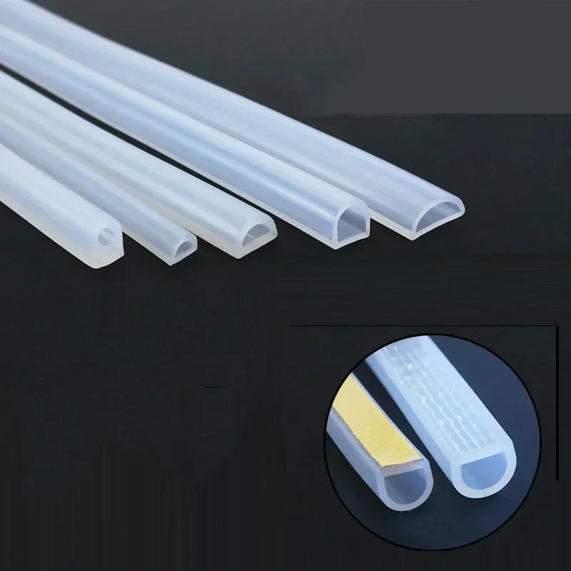 1/2/5/10Meter D Shape Silicone Rubber Sealing Strip Semi Circle Hollow High Temperature Self Adhesive Strip