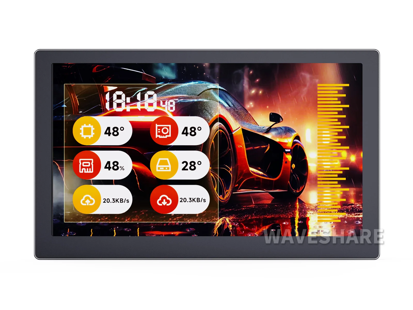 

7-дюймовый USB-монитор, ПК чехол вторичный экран/Рабочий стол RGB окружающий экран, IPS-панель, 1024 × 600, с функцией анализа спектра музыки