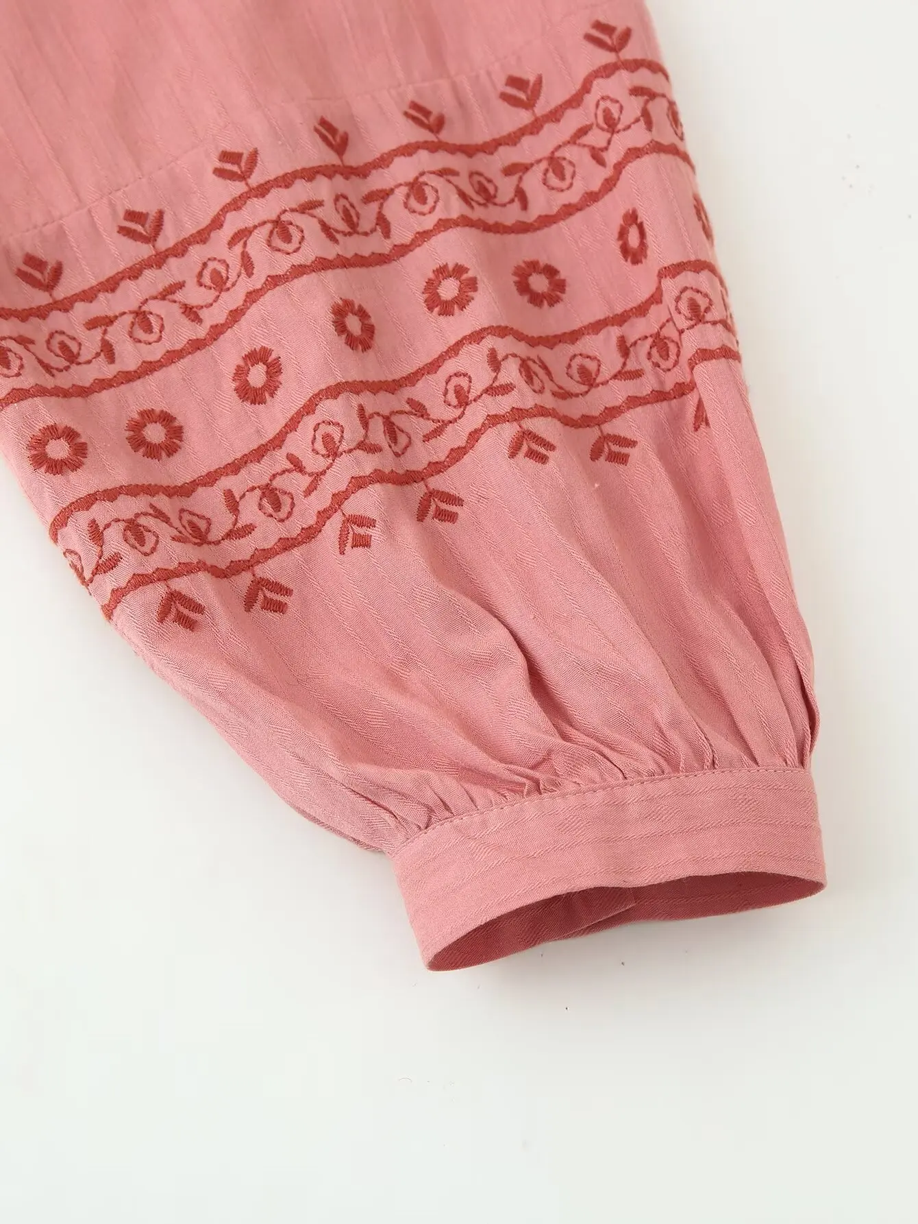 Women Spring Autumn Holiday Style Shirt Female Lace-Up Ruffled V-Neck Long-Sleeved Boho Embroidered Loose Blouse Casual Beach To