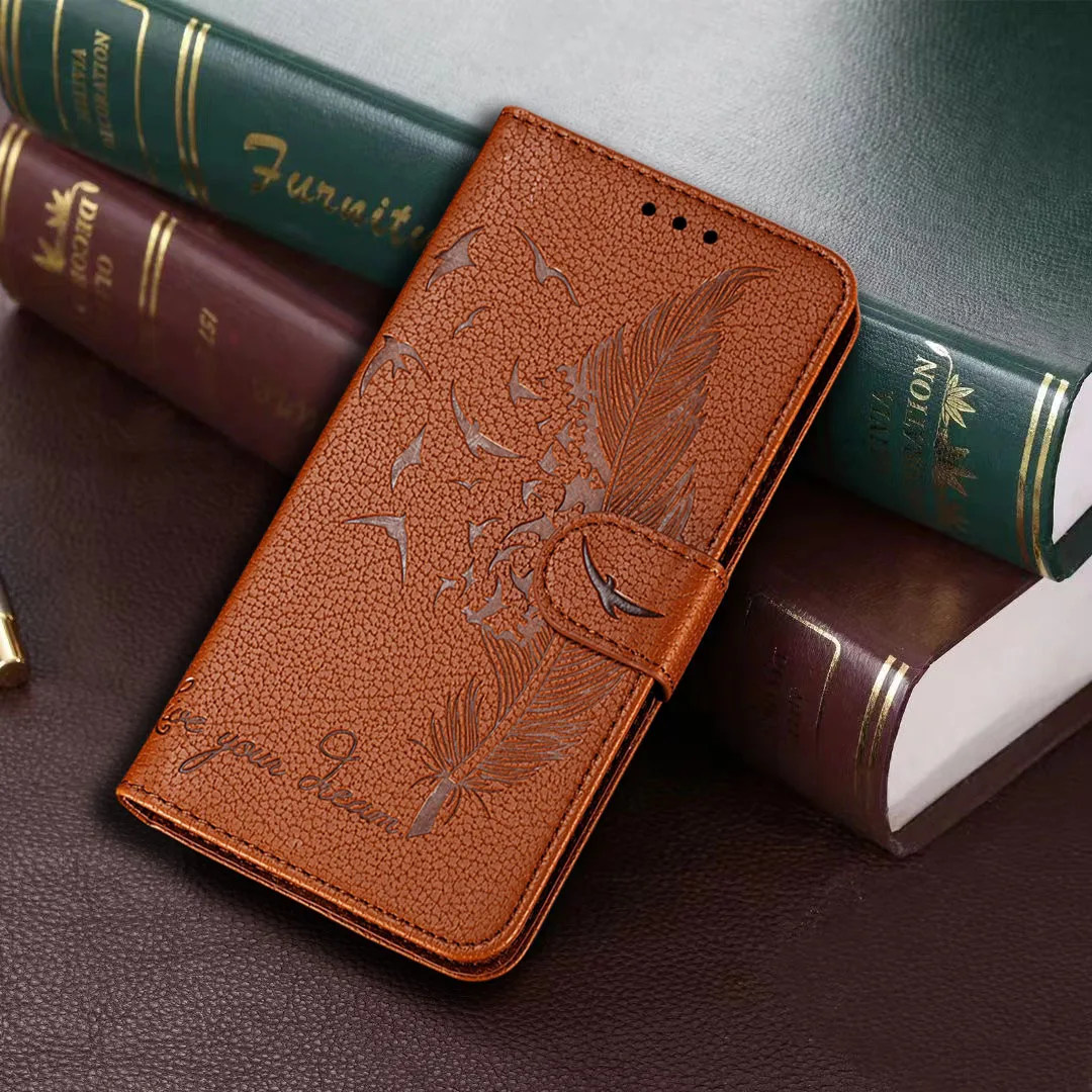 Feather Pattern Leather Wallet Book Case