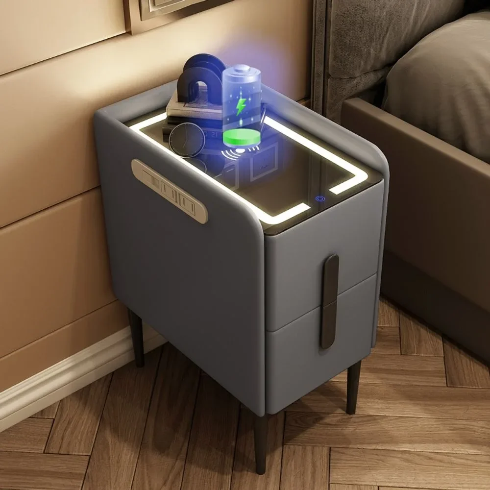 Smart Nightstand Intelligent Bedroom Cabinet With Drawers And USB Charging Simple Nightstands Solid Wood Narrow Bedside Table