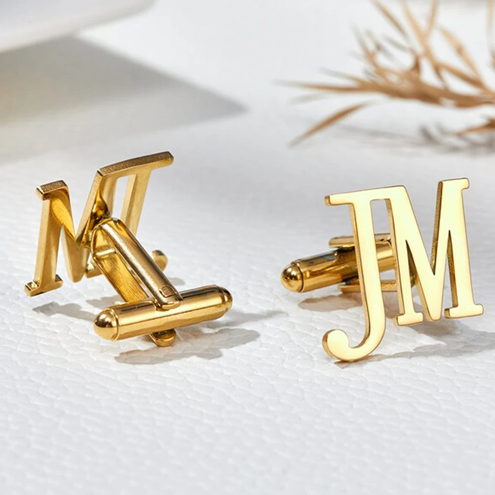 Customized Stainless Steel Material Letter Cufflinks with 2-Letter Combination for Men's Clothing, Jewelry, Groom's Gift