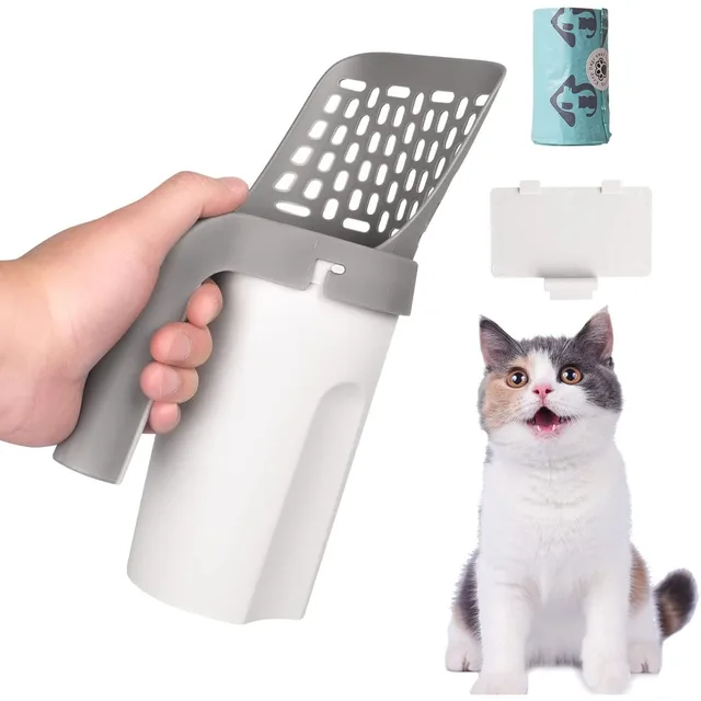 Cat Litter Scoop Shovel For Pet Filter Clean Toilet Garbage Picker Holder Integrated Detachable  Pet Supplies with Refill Bag 1