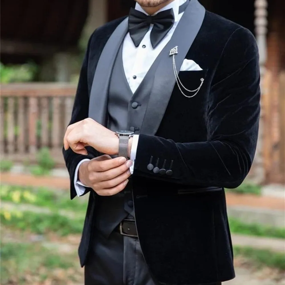 

Custom Made Black Men Suits Wedding Tuxedo White Shawl Lapel Groom Wear Man Blazer 3Piece Costume Homme (Jacket+Pant+Vest)
