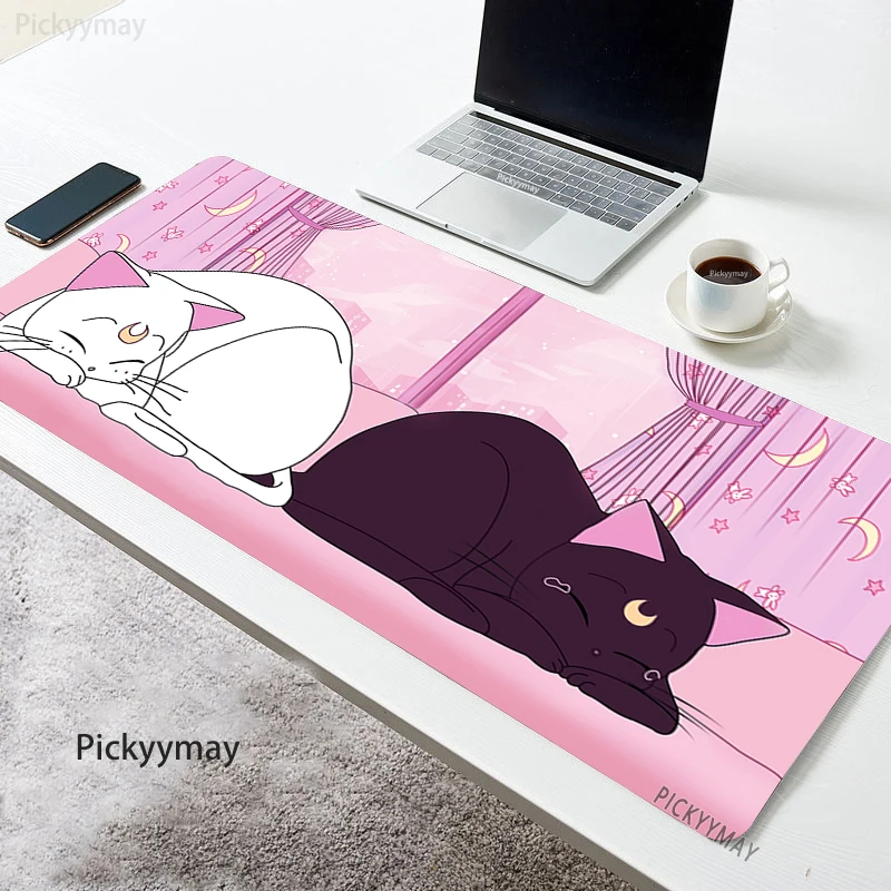 Tapete de Rato Grande Antiderrapante Gato Kawaii Mousepad Rosa Tapete Bonito Almofadas de Mesa Grandes Borracha Tapetes de Teclado para Laptop