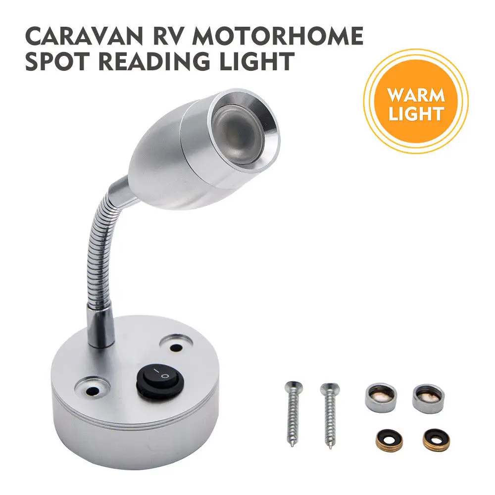 12V 3W 6000K Led Spot Reading Light Switch On/Off Camper Van Caravan Boat Interior Warm Light