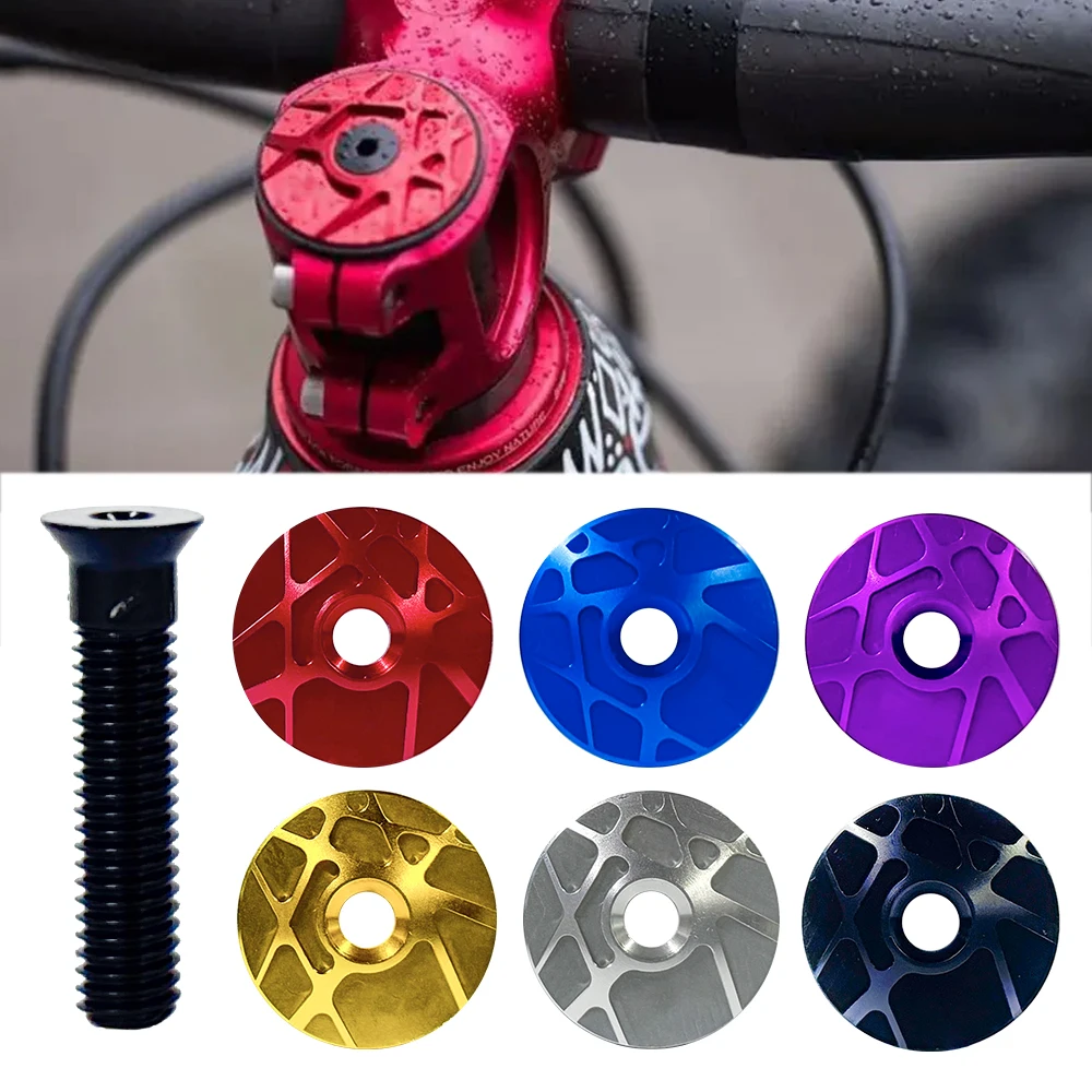 Bike Headset Cap Aluminum 7075 Head-cap Headset Acessories Extra Light CNC Machined Top and Titanium Bolt Stem Cap Bicycle Part bicycle headset bike stem cap bicycle head cap
