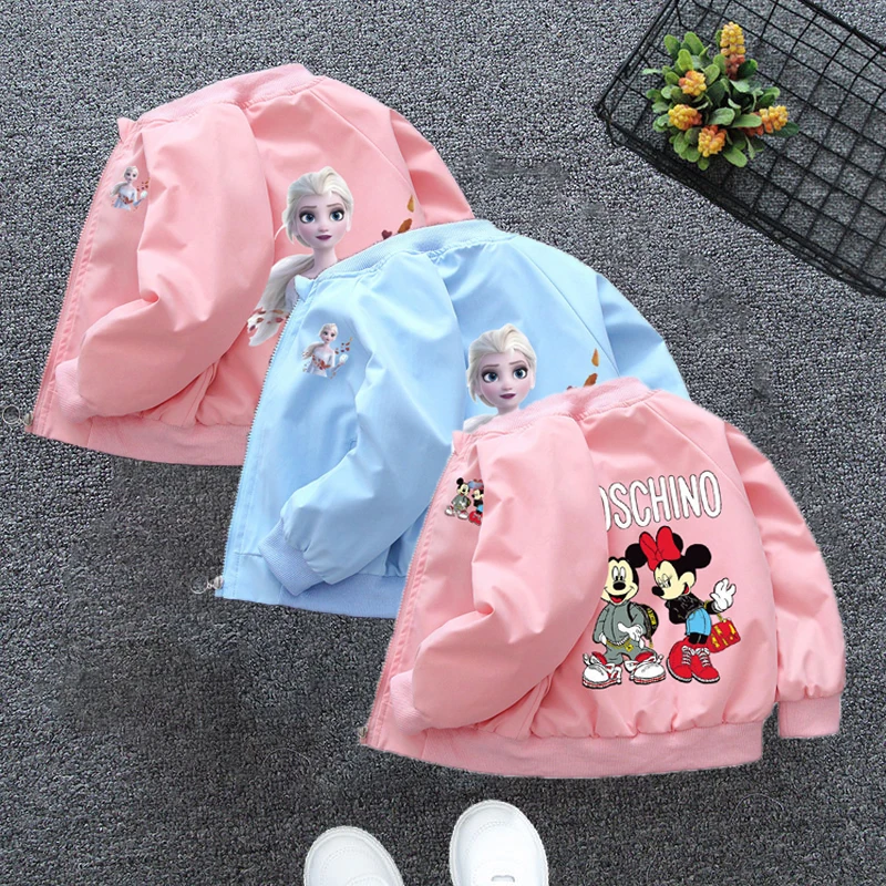 

Демисезонная куртка для девочек с мультипликационным рисунком, куртка для спорта и отдыха, новинка 2022, теплая детская одежда с длинным рукавом и изображением Микки Мауса