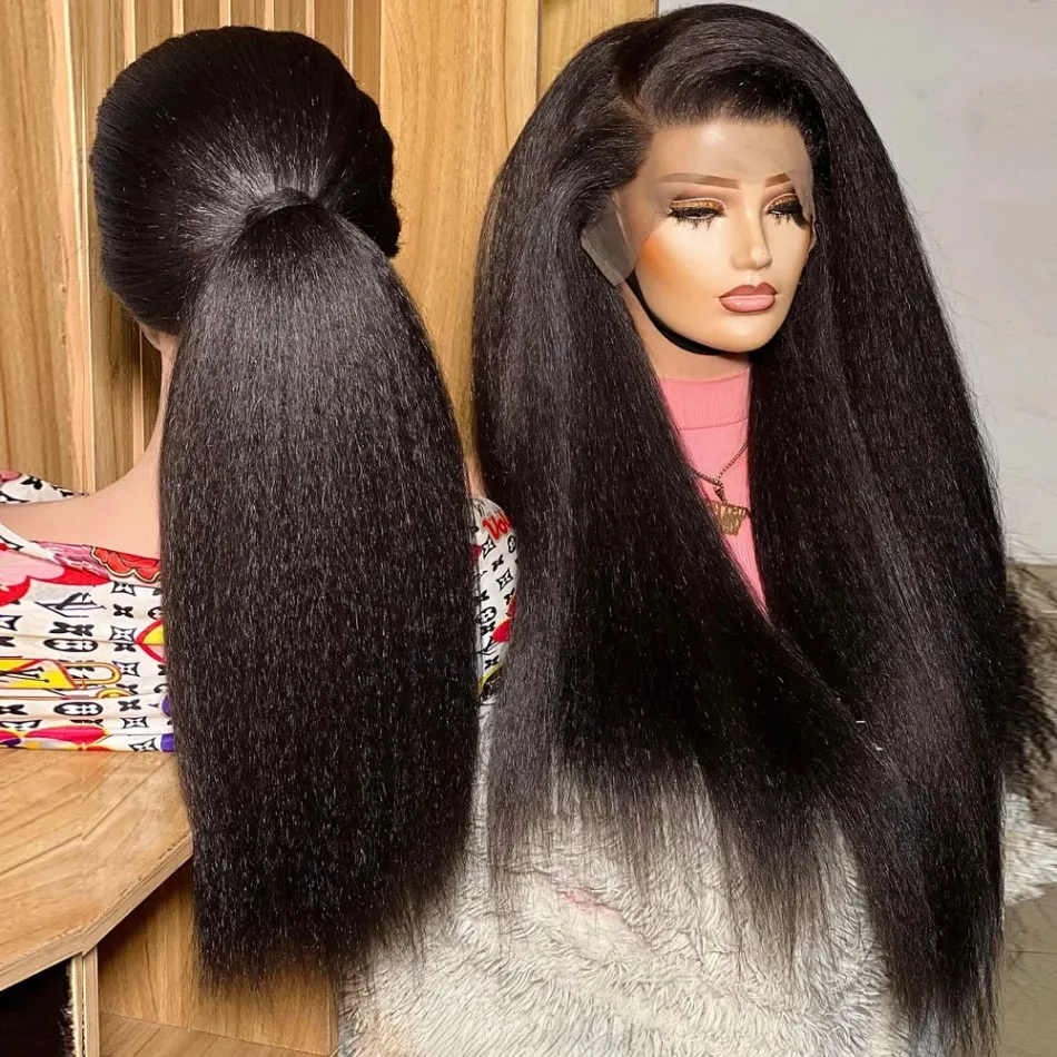 360 Full Lace Wig Kinky Straight Human Hair Wigs Invisible Strap 250 Density 360 Lace Frontal Wigs Preplucked Brazilian Hair Wig 2