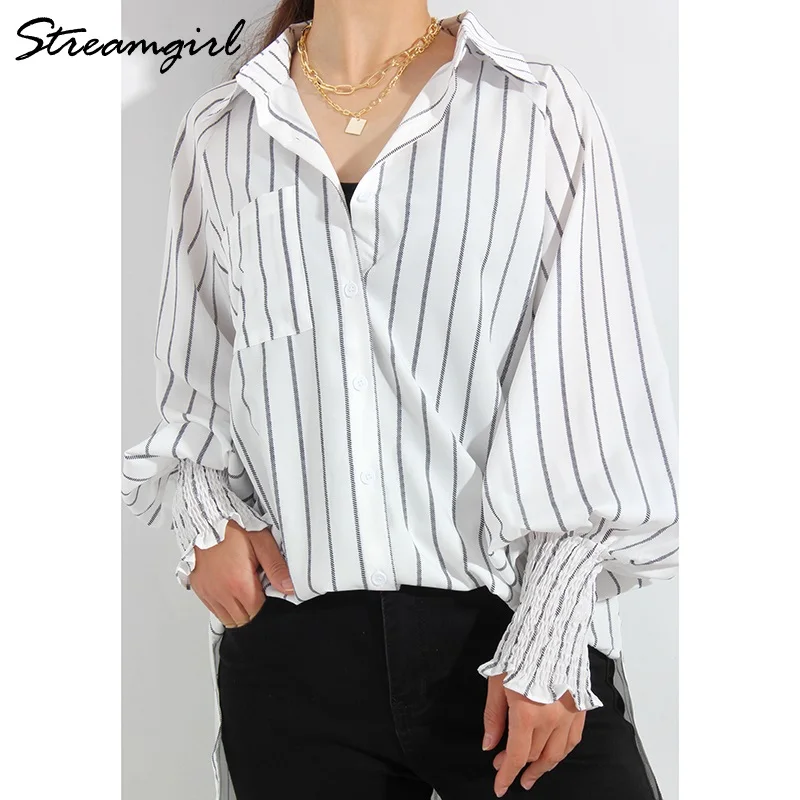 Blusas Femininas Camisas Listrado Sleeve Sleeve Hem Casual Blusa Mulheres  Longas Listras Camisa Elegante Ladies Workwear Top Blusas Mujer 202 De  $190,67