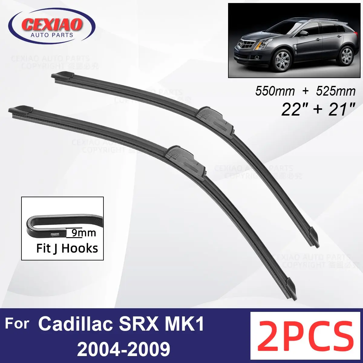 

Car Wiper For Cadillac SRX MK1 2004-2009 Front Wiper Blades Soft Rubber Windscreen Wipers Auto Windshield 22" 21" 550mm + 525mm