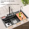 Digital Display 304 Stainless Steel Honeycomb Fly Rain Waterfall Single Sink Multifunctional Household Hand Embossed Washbasin 2