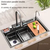 Digital Display 304 Stainless Steel Honeycomb Fly Rain Waterfall Single Sink Multifunctional Household Hand Embossed Washbasin 2