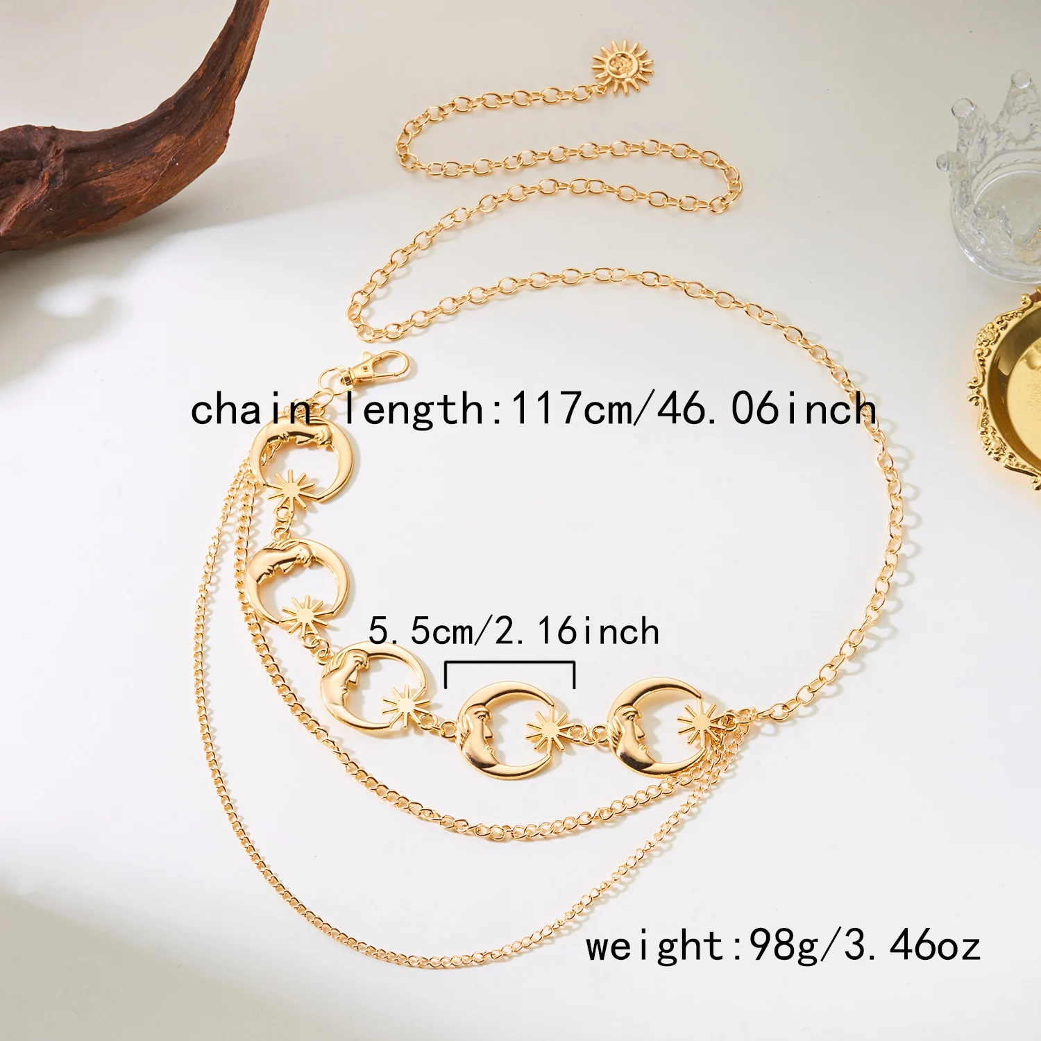 Multilayer Übertrieben Retro Mond Taille Kette Bauch Gürtel für Frauen Vintage Gold Farbe Körper Kette Hip Hop Punk Party Schmuck Geschenk – Detail 3