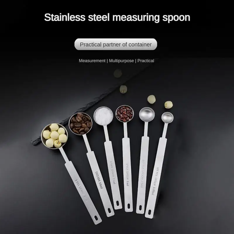 Kitchen Measuring Spoon Set 2.5/3.75/5/7.5/10ML Long Handle Stainless Steel Thicken Blending Coffee Powdered Milk Tablespoon