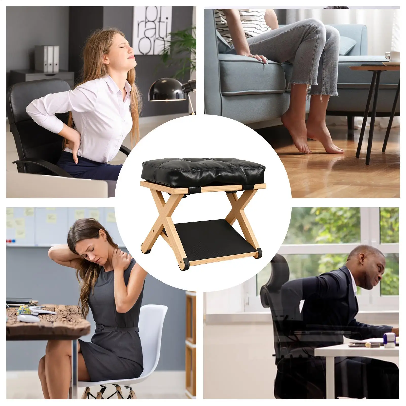 Poggiapiedi Ergonomico in Legno a Doppio Strato Antiscivolo per Ufficio, Casa, Dormitorio, Appartamento e Studio - immagine 5