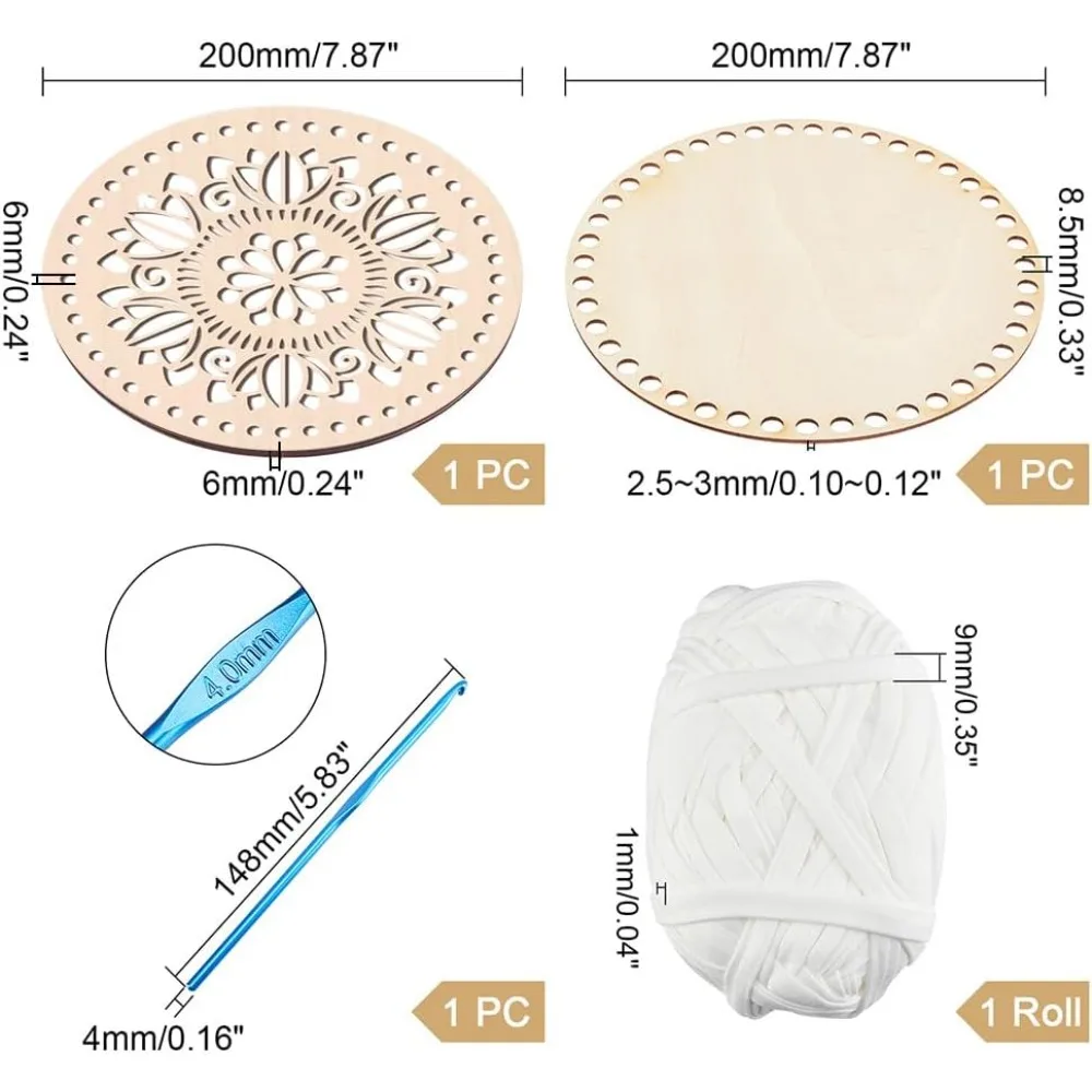 Crochet Basket Bottom Kit 2 Style Natural Wooden Basket Bottom Crochet Wood Base 1pc 4mm Hook 40 Yard 9mm