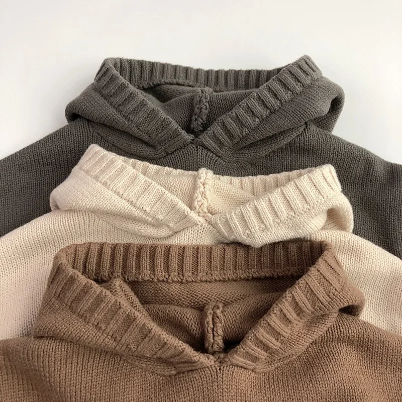 Children's Sweater kids sweater kids coat Front Pocket Fine Knit Boys Girl Sweaters Hoodie Knit Pullover Loose Style Girl Hooded Toddler Knitwear