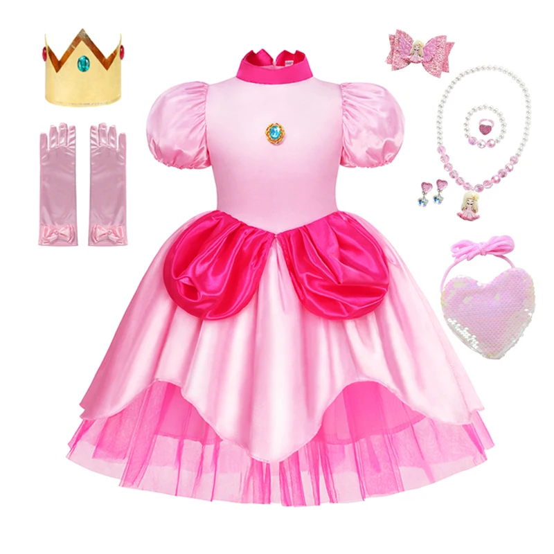 thumbnail image 1 of Vestido de princesa melocotón para niña, ropa de actuación de escenario para niños, Carnaval, fiesta de cumpleaños, Festival de revelación, disfraz de Cosplay, 1 of 5